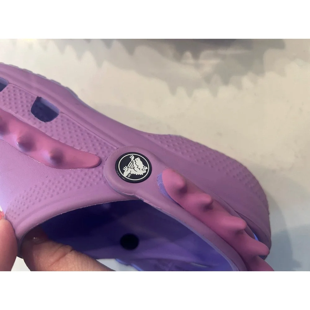 Crocs Clogs Purple Pink Spiked Dinosaur Kids Classic Slip On Shoes J2